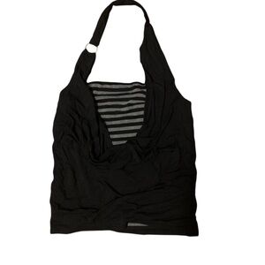 Black Halter Top with Striped Inner Panel